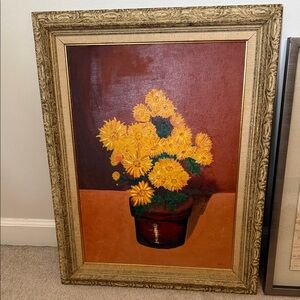 Floral Art Oil Painting with Ornate Frame